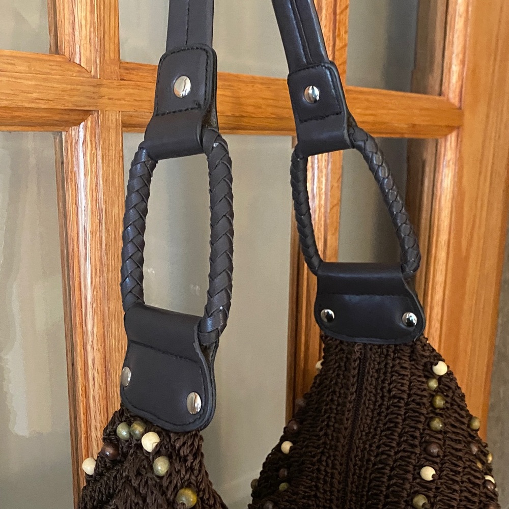Chic Chocolate Brown Beaded Crocheted Slouchy Hobo Shoulder Bag, NWOT - Picture 4 of 14